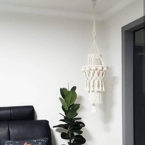 Knitting Macrame Lamp Shade Ceiling Pendant Light Shade Fitting, Boho Hanging Pendant Light Cover for Wedding Living Room Decors