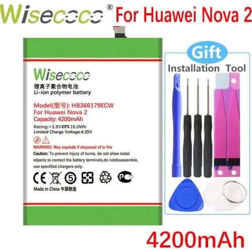 Wisecoco 4200mAh HB366179ECW Battery For Huawei Nova 2 CAZ-AL10 CAZ-TL00 Phone + Tracking Number