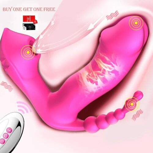 7 Mode Vibrating Sucker Anal Vagina 3 IN 1 Sucking Vibrator Clitoris Stimulator Wearable Oral Suction Erotic Sex Toys for Women