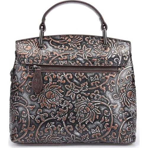 Hot sale retro style genuine leather handbag women charming flowers prints shoulder bag fashion creative messenger bag