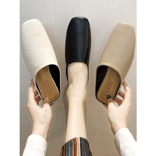 Net celebrity half slippers female jacket 2021 new spring and autumn simple style all-match slippers fashion flat bottom