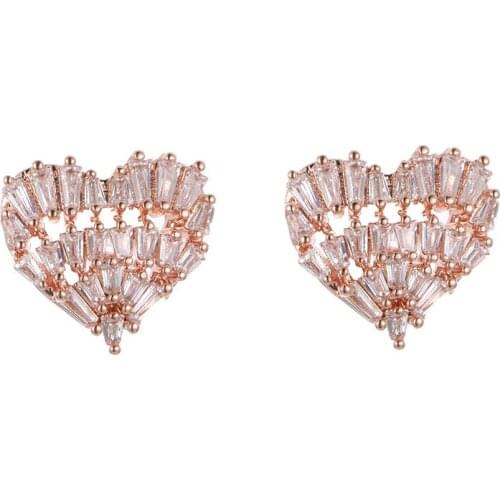 Women Earrings Zircon Inlaid Heart Shaped Earrings Fashion Simple Banquet Engagement Earrings Give Girlfriend Birthday Gift