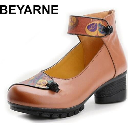 BEYARNE Handmade Cowhide Women Shoes Fashion High Heel Shoes 2020 New Genuine Leather Shoes Woman Fashion Pumps High Heels