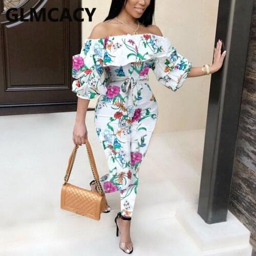 Women Long Sleeve Floral Printed Skinny Jumpsuit Sexy Chic Elegant Jumpsuits