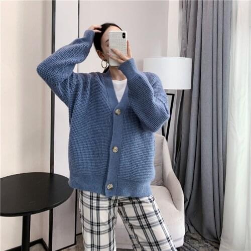 [ZAYAU]Japanese Knitted Jacket Autumn and Winter New V-neck Loose Casual Soft Button Sweater Thick Cute Cardigan Girl