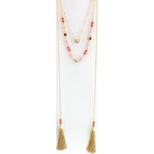 Szelam Pink Crystal Beads Multilayer Long Necklace Female 2019 Women Fashion Tassel Necklaces Pendants Colgantes Mujer Sne160101