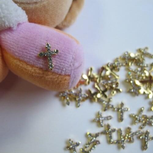 MD-131 10pcs Fancy Crystal Rhinestone Gold Cross Deco Metal Charms Metal Deco Charms Nail Art