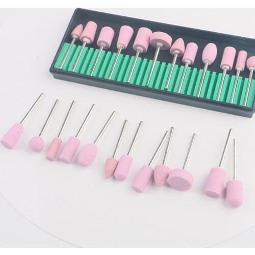 12Pcs/Set Ceramic Nail Drill Bit Milling Cutter For Manicure Quartz Scrub Stone Diamond Wool Buffers Nail Art Tool