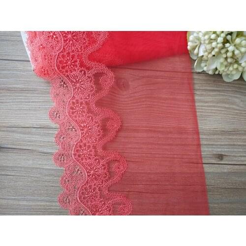 2Yards Flowers Embroidered Lace Trim Red Black White Pink Mesh Costume Decor Applique Bra Lingerie Trimmings Fabric 17cm Wide
