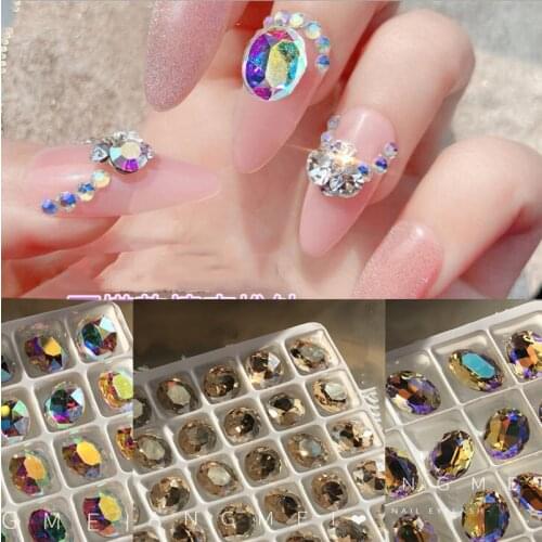 20Pcs 8X10mm Oval Clear AB Rhinestones Crystal Glass 3D Nail Art Charming Crystal Nail Art Diamond Sharp Botton Nail Gem (8X10)