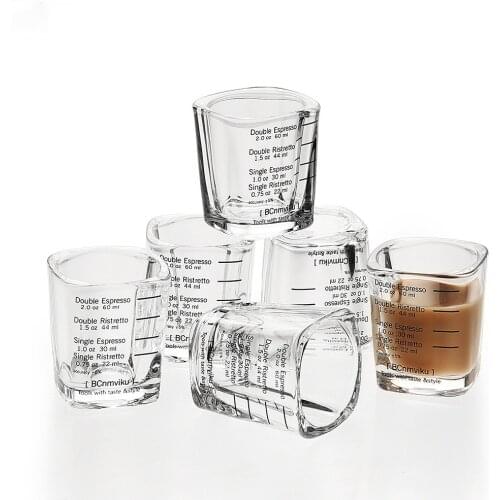 2 Pcs 60ml Square Thickened Glass Ounce Cups Graduated Measuring Concentrated Espresso Coffee Cup Italian Simple Heat-resistant