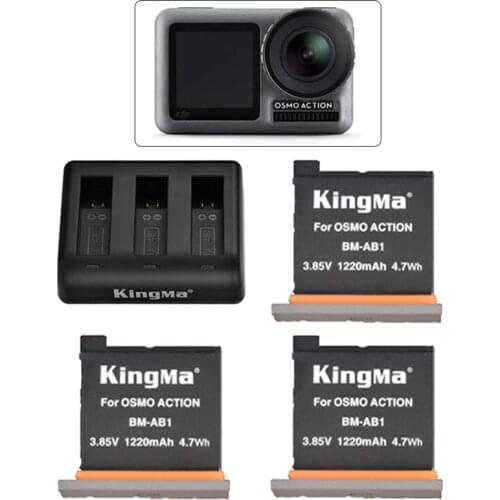3pcs original kingma For Dji Osmo Action Camera Battery +3 Slot Charging Hub For Dji action camera battery Accessories