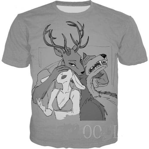 BEASTARS Cartoon Anime Gray T-shirt Pullover Wolf Deer 3D Print Animal Tee Tops Sweatshirts Men/Women Harajuku Oversized T Shirt