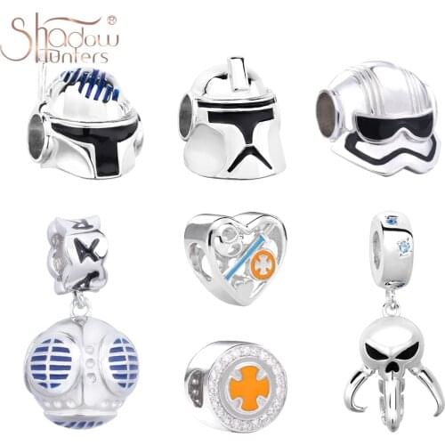 SHADOWHUNTERS Enamel Charms Sterling Silver 925 DIY Warrior Beads For Man and Women Jewelry For Putting On Bracelet Black Armor