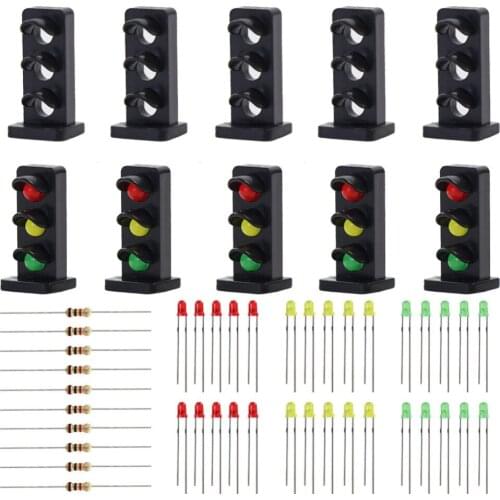 JTD20 10 sets Target Faces With LEDs Railway Dwarf Signal HO OO Scale 3-light Ground Signals Traffic Light Red/Yellow/Green
