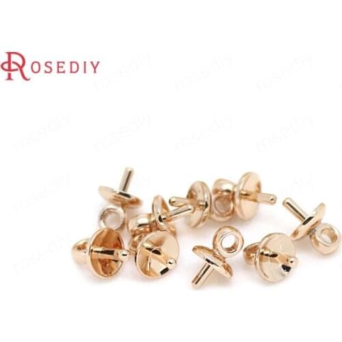 D063)20 pieces 5mm 24K Champagne Gold Color Brass Half hole Pearl Beads Connect Charms Beads Caps High Quality Jewelry Findings