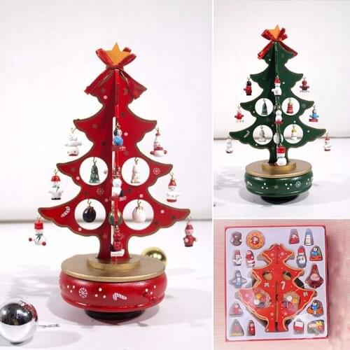 DIY Wooden Christmas Tree Rotating Music Box Decor Children Toys Kid Gifts 2 color