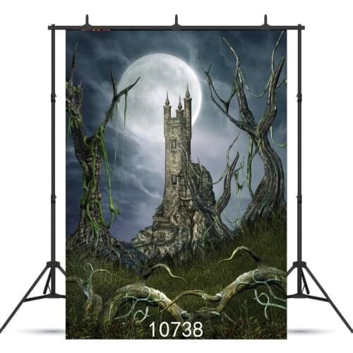 Halloween Photography Backgrounds Moonlight Horror Castle with Dying Tree Photophone Backdrops for Photo Studio Vinyl Cloth