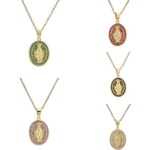 HECHENG,Goddess Necklace,Colorful zircon Jwewlry,The Virgin Mary Christ Necklace Choker,Fashion 2021