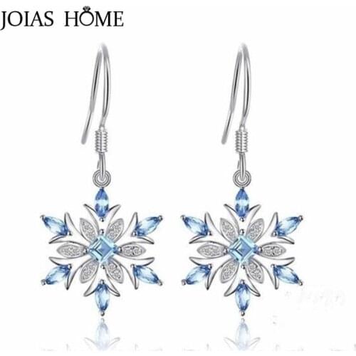 JoiasHome 925 Sterling Silver Earrings Korean Light Blue Topaz Snowflake Earrings Classicparty Gift Wholesale