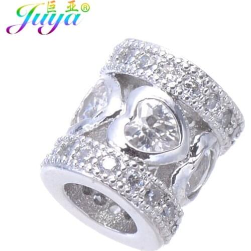 Juya DIY Gold/Rose Gold 8mm Big Hole Love Pattern Charm Beads Copper Tube Beads For Natural Stones Beading Jewelry Making