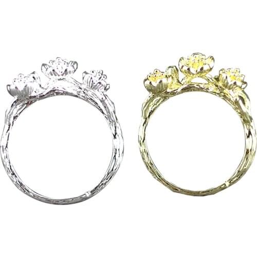 1pcs,17mm 24K Gold Color Plated Brass Ring,Plum Flower Can Adjust Fashionable Woman Jewelry Charms Pendants