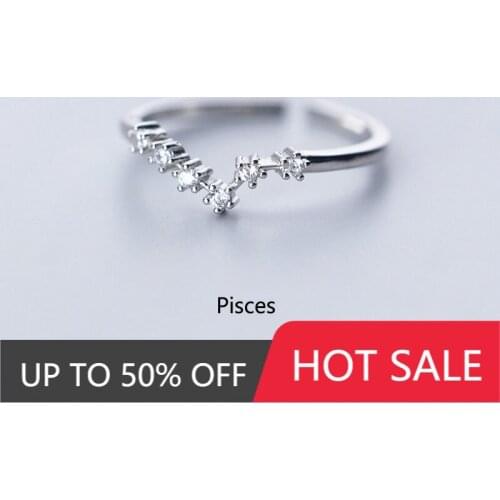 Leeon 12 Constellation Rings for Women Cubic Zirconia Adjustable Zodiac Female Ring Silver Color Jewelry Gift