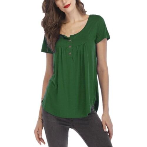 Summer Fashion Round Neck Female Tops Short-sleeved Casual Loose Tshirt Women Button T-Shirts
