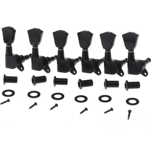 Musiclily Pro 6 in Line Guitar Sealed Tuners Tuning Keys Pegs Machine Heads Set for Fender Strat Telecaster, Tulip Button Black