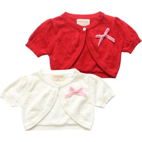 2021 New Girls Cardigan Kids Short-Sleeved Plain Knitted Bolero Fashion Girls Short Jacket Summer Knitted Thin Cardigan Jacket