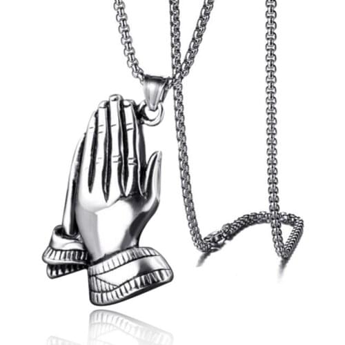 New stainless steel prayer pendant gold Bergamot Pendant Necklace mens tag hands together wholesale