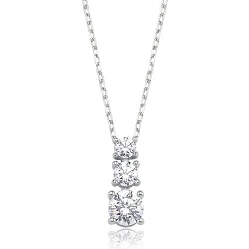 Valori Jewels 0.77 Carat, Zirconia White Round Gemstone, Rhodium Plated, Sterling Silver Three Stone Necklace