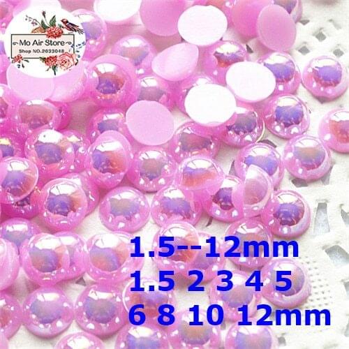 Light purple AB half round pearl Beads ABS Resin Flatback cabochon Simulated pearl Beads 2mm/3mm/4mm/5mm/6mm/8mm/10mm/12mm