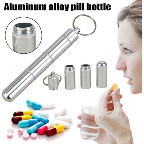 Portable Mini Pill Bottle Keychain Aluminum Container Waterproof Travel Medicine Holder Case Keyring