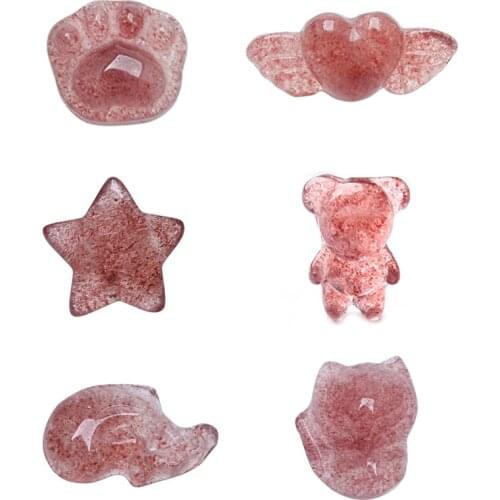 Natural beautiful strawberry crystal stone hand-carved cute cat paw dolphin rabbit bear stars pixiu Fashion for gifts