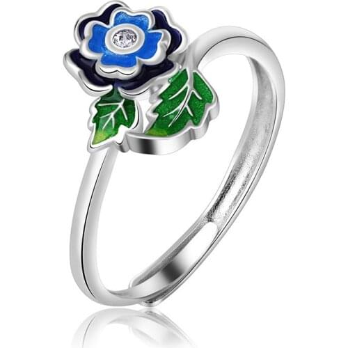 Folk-custom Burning Cloisonne Lotus Flower Art Opening Adjustable Rings Fashion Creative Jewelry Gifts Wedding Ceremony