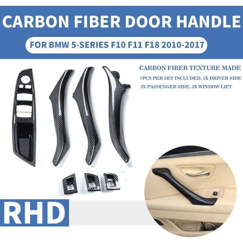 RHD Right Hand Drive Carbon Fiber Look Interior Inner Door Pull Handle Trim Cover Panel Armrest For F10 F11 F18 520 525 530 535