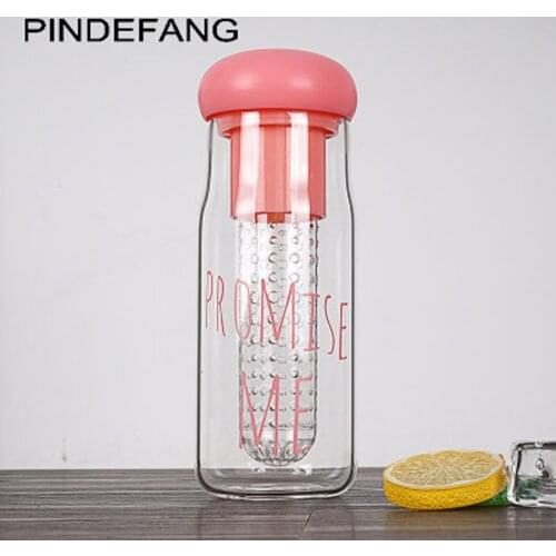 Heat-resistant Glass "Promise me" bottle in Large Capacity 750ml Outdoor Portable Sport Water Bottle Lovers Fruit Water Tumbler