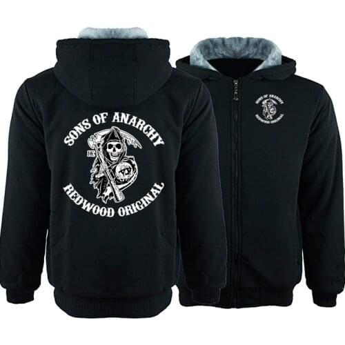 Sons of Anarchy TV SOA Cosplay Hoodies WinterThicken Warm Camouflage Coat Men Zipper Sweatshirt Mayans MC Steampunk Jacket