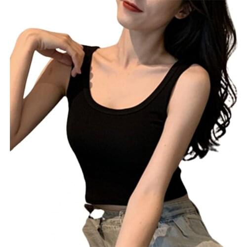 Women Fashion Vest Sleeveless U-neck Tops Solid Color Slim Sport Workout Top Streetwear Casual Tank 2021