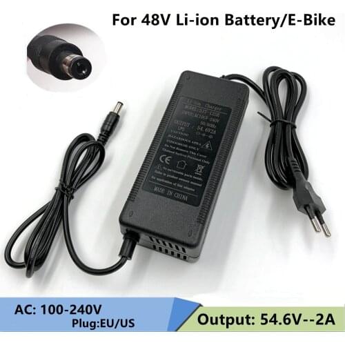54.6V 2A Smart Battery Charger for 13Series 48V Li-ion e-bike Electric Bicycle Battery Charger DC 5.5mm*2.1mm fast charging