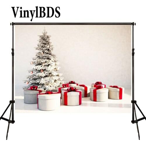 VinylBDS Christmas Backdrop Christmas Tree Backdrops White Background Photography Gift Box Photo Decorations