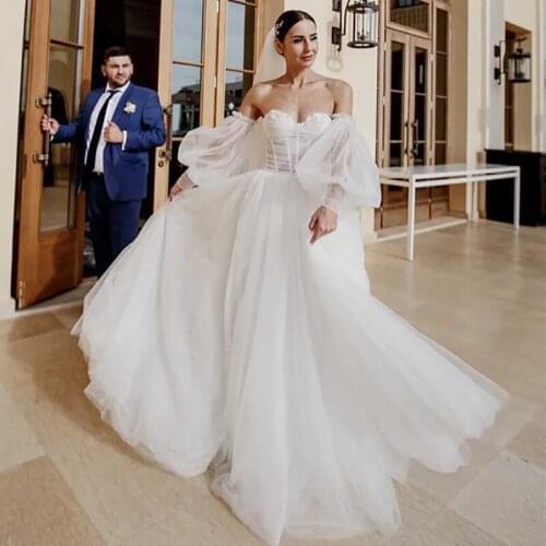 Eightree Vintage Wedding Dresses Cheap Vestido de Noiva 2021 Lace Boho Wedding Gowns Puff Long Sleeve Bride Dress A Line Women