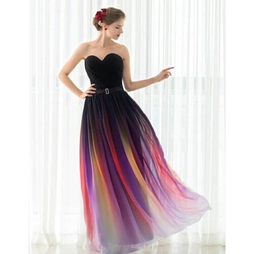 Vintage A-Line Long Chiffon Ombre Bridesmaid Dresses with Pockets Sweetheart Pleated Custom Corset Back Wedding Party Dresses
