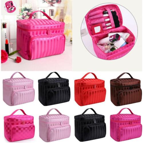 2020 Fashion New Lady Large Make Up Bag Travel Case Cosmetic Nail Tech Storage Beauty Box Pouch Zipper Stripe Print Tote Pockets