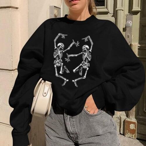 Women Skull Print Sweatshirts Fashion Casual Long Sleeve Pullover Shirt Sweatshirt Loose Tops Женская Одежда Female Clothing