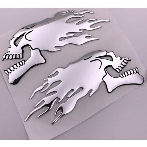 2pcs,Motorbike 3D Badge Car Body Flaming Gel L/R Motorcycle Skull Sliver
