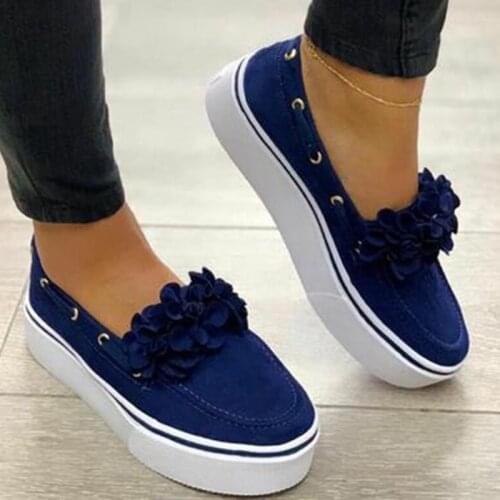 2020 Autumn Casual Boat Shoes Flower Lady Shallow High Heel Increasing Height Loafers Plus Size