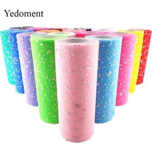 25Yards/roll 6" 15cm Silver Glitter Dots Sequin Tulle Roll DIY Organza Fabric Tutu Dress Baby Shower Party Supplies