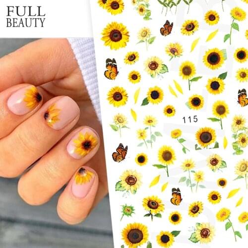 3D Sunflower Nail Decals Sticker Daisy Butterfly Sakura Blossom Design Adhesive Sliders Floral Decoration Manicure CHEB081-EB115
